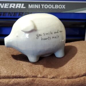 DEMDACO "You Smile.." 5x4 Off-White & Sky Blue Ceramic Children's Piggy Bank EUC